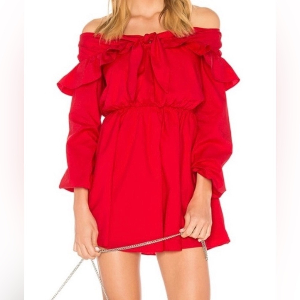 Lovers + Friends Red Rebecca Sz L Off The Shoulder Mini Dress Ruffle Lined